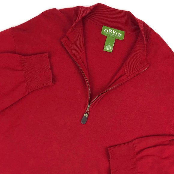 Orvis 1/4 Zip Sweater Sweatshirt XL Red Silk Blend - Picture 2 of 8